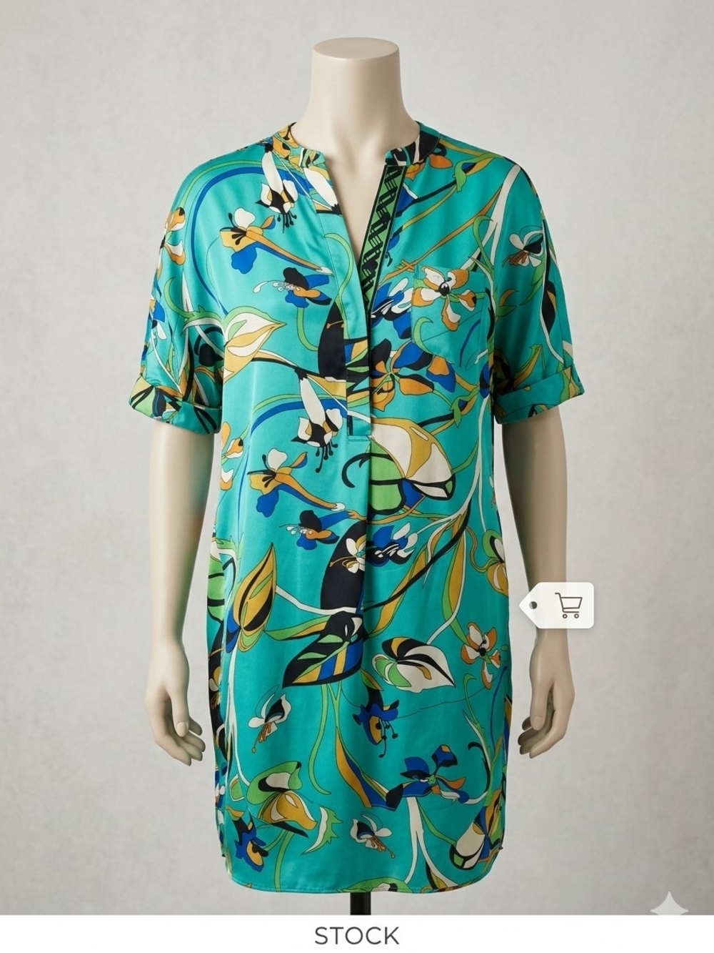 Hale Bob Turquoise Multi Floral-Print Short-Sleeve Mini Dress